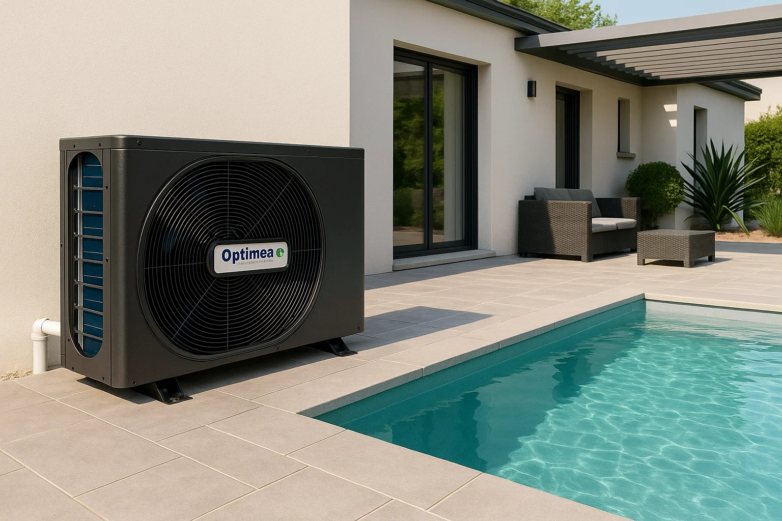 Pompe à chaleur installée sur piscine