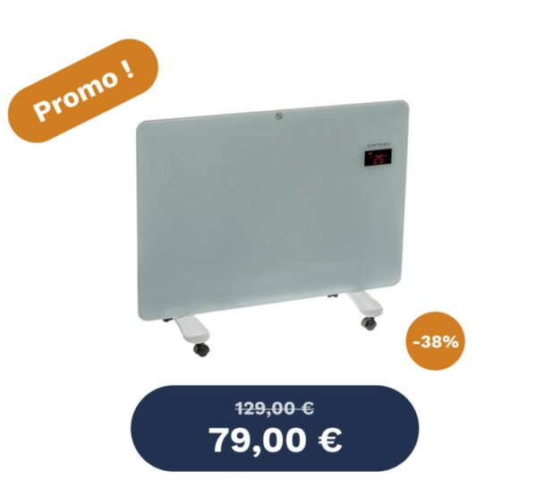 Convecteur verre,Blanc, 1500W </br> OCE-E01-1500