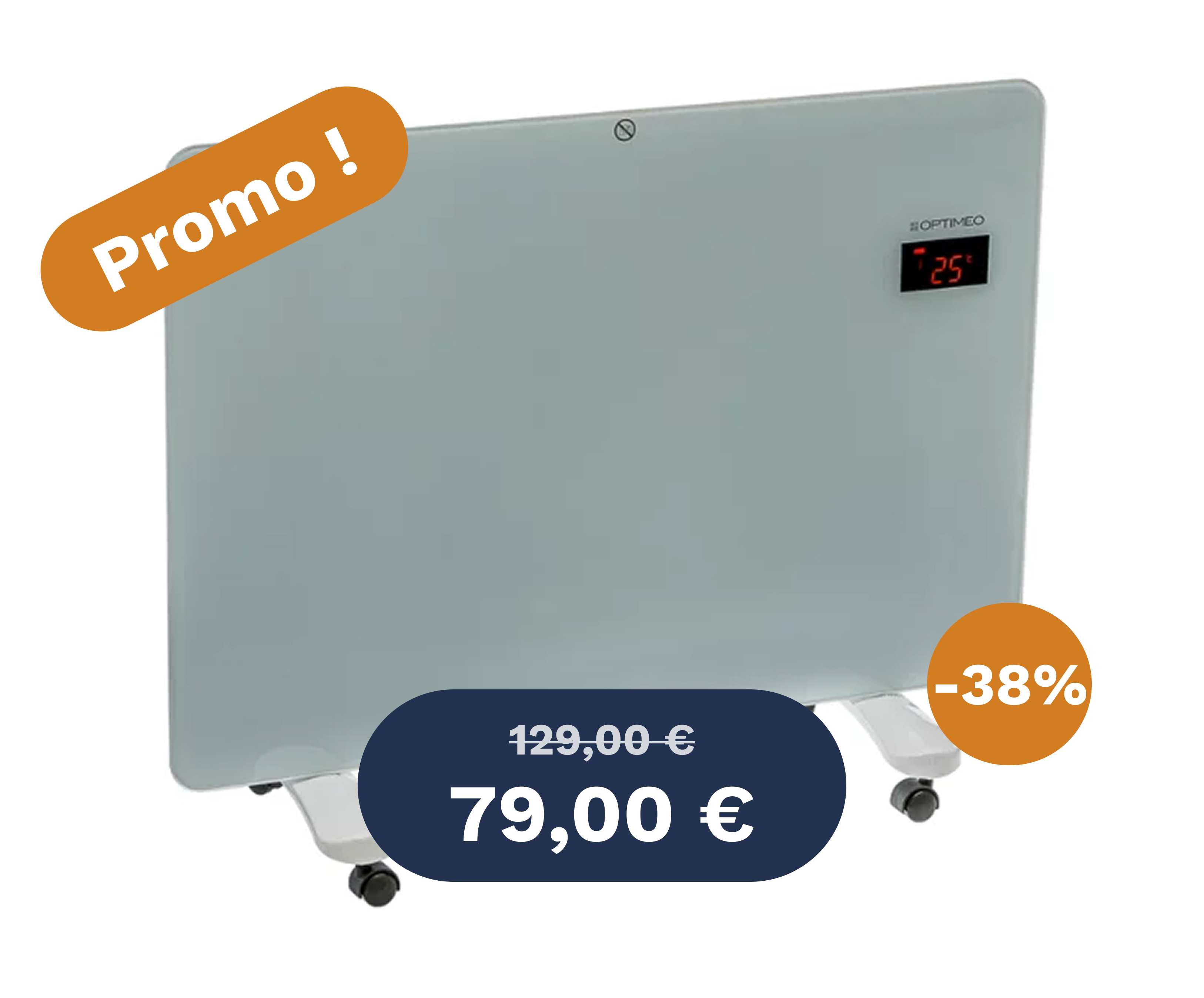 Convecteur verre,Blanc, 1500W Promo